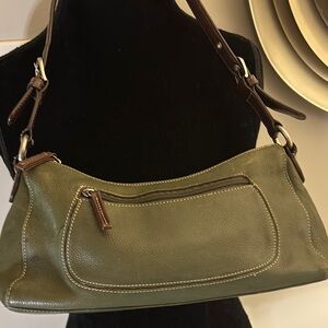 Green and Brown Leather Shoulder Bag with Crescent Shape